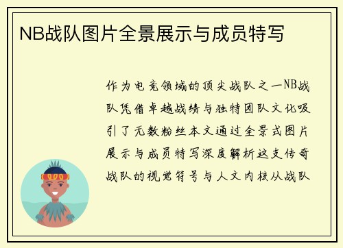 NB战队图片全景展示与成员特写